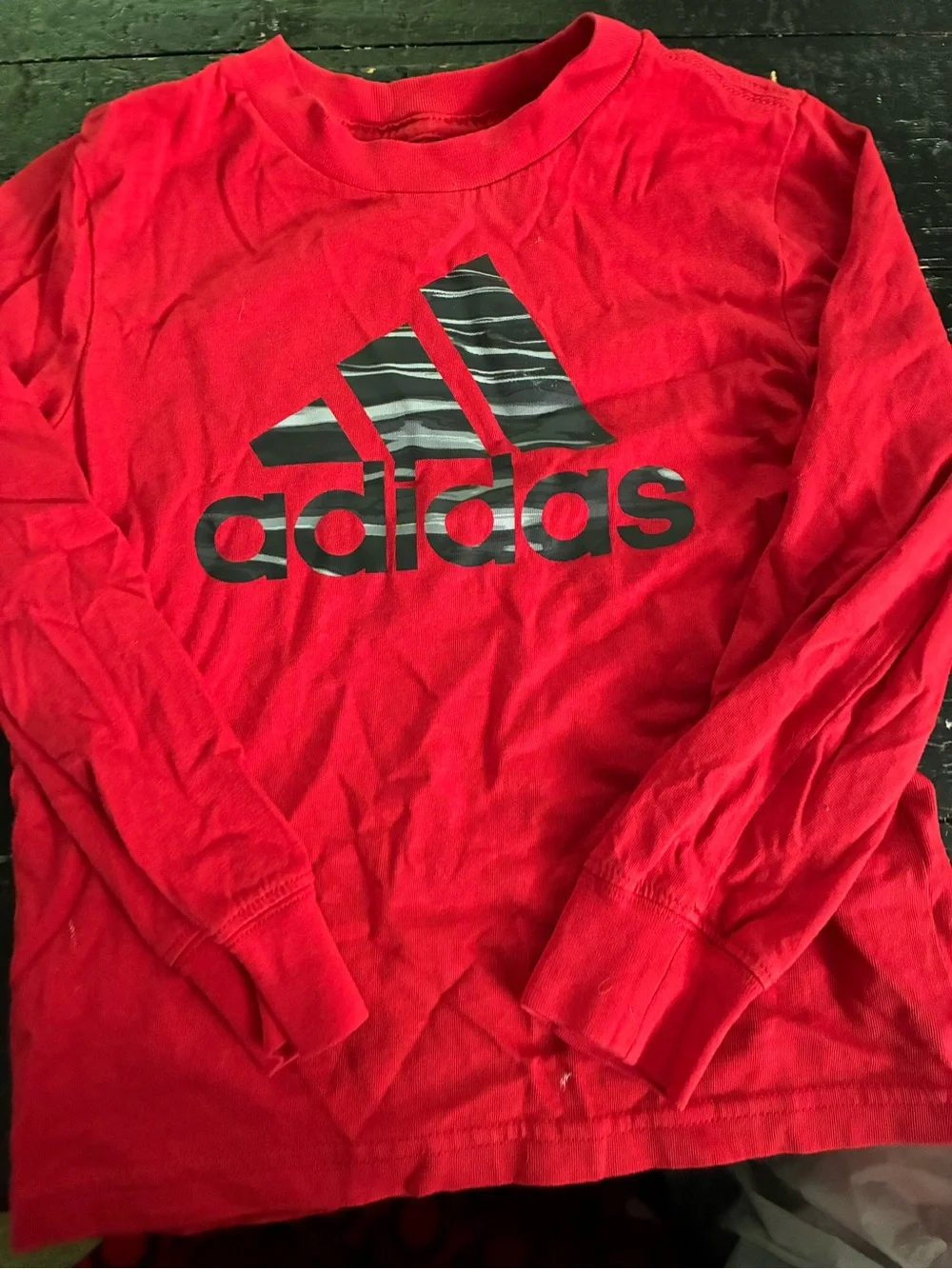 Boys adidas Red Long Sleeve Tee with Black Logo Stripe 4t